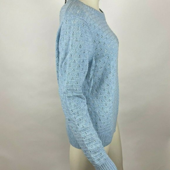 J Crew Pointelle Crewneck Sweater Alpaca Wool Pullover Blue Women L NWT AK196 - Picture 4 of 9